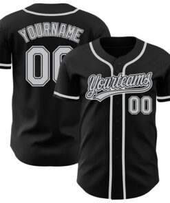 Custom Black Gray-White Authentic Baseball Jersey