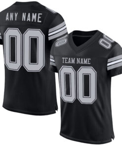 Custom Black Gray-White Mesh Authentic Football Jersey