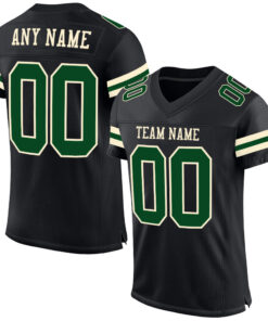 Custom Black Green-Cream Mesh Authentic Football Jersey