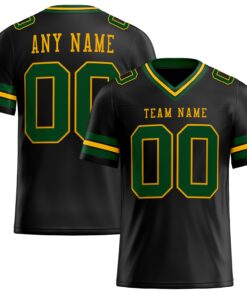 Custom Black Green-Gold Mesh Authentic Football Jersey