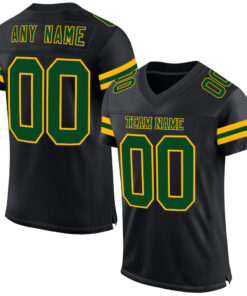 Custom Black Green-Gold Mesh Authentic Football Jersey