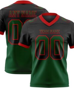 Custom Black Green-Red Mesh Authentic Gradient Square Shape Flag Football Jersey