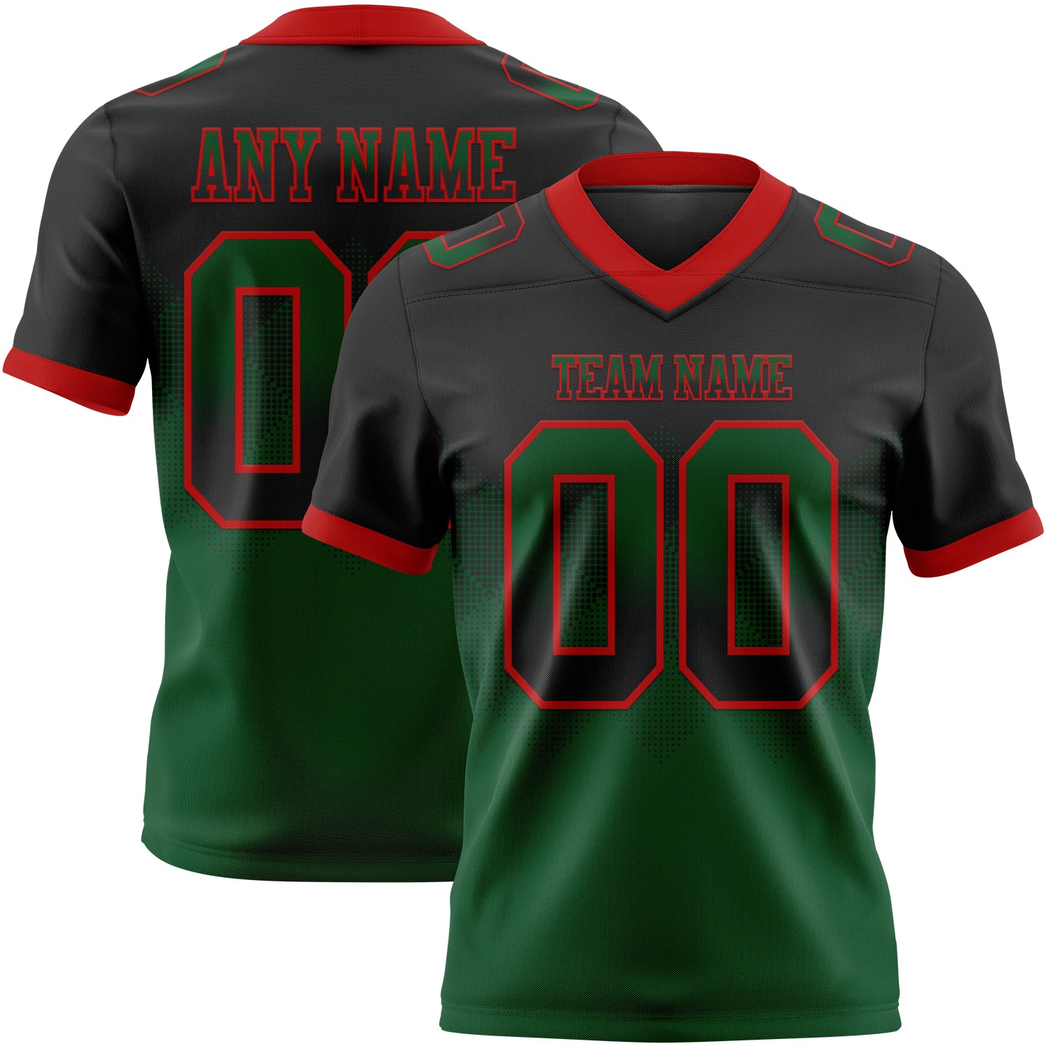 Custom Black Green-Red Mesh Authentic Gradient Square Shape Flag Football Jersey