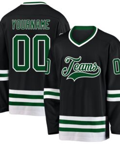 Custom Black Green-White Hockey Jersey