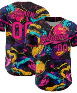 Custom Black Hot Pink 3D Pattern Design Abstract Painting Authentic Baseball Jersey