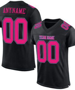 Custom Black Hot Pink-Light Blue Mesh Authentic Football Jersey