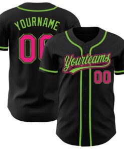 Custom Black Hot Pink-Neon Green Authentic Baseball Jersey