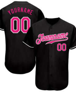 Custom Black Hot Pink-White Authentic Baseball Jersey