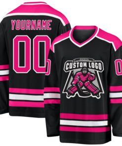 Custom Black Hot Pink-White Hockey Jersey