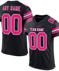 Custom Black Hot Pink-White Mesh Authentic Football Jersey