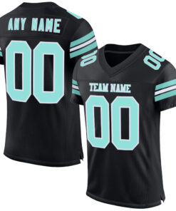 Custom Black Ice Blue-White Mesh Authentic Football Jersey