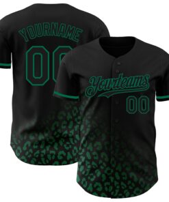 Custom Black Kelly Green 3D Pattern Design Leopard Print Fade Fashion Authentic Baseball Jersey