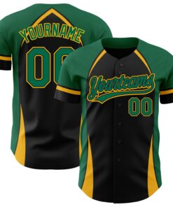 Custom Black Kelly Green-Gold 3D Pattern Design Curve Solid Authentic Baseball Jersey
