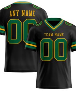 Custom Black Kelly Green-Gold Mesh Authentic Football Jersey