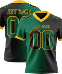 Custom Black Kelly Green-Gold Mesh Authentic Gradient Fashion Football Jersey