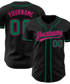 Custom Black Kelly Green-Hot Pink Authentic Baseball Jersey