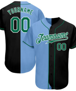 Custom Black Kelly Green-Light Blue Authentic Split Fashion Baseball Jersey