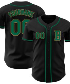 Custom Black Kelly Green-Old Gold Authentic Baseball Jersey