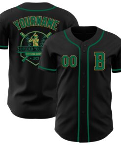 Custom Black Kelly Green-Old Gold Authentic Baseball Jersey