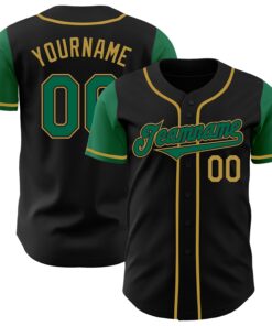 Custom Black Kelly Green-Old Gold Authentic Two Tone Baseball Jersey