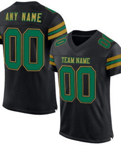Custom Black Kelly Green-Old Gold Mesh Authentic Football Jersey
