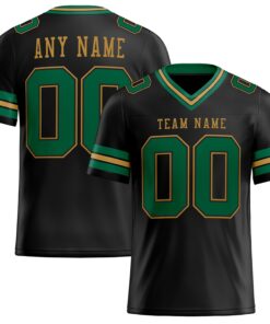 Custom Black Kelly Green-Old Gold Mesh Authentic Football Jersey