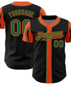 Custom Black Kelly Green-Orange 3 Colors Arm Shapes Authentic Baseball Jersey