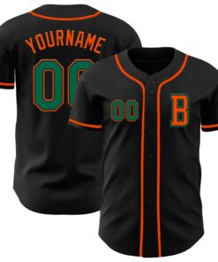Custom Black Kelly Green-Orange Authentic Baseball Jersey