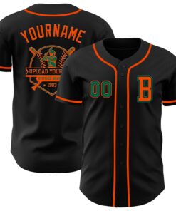 Custom Black Kelly Green-Orange Authentic Baseball Jersey