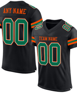 Custom Black Kelly Green-Orange Mesh Authentic Football Jersey