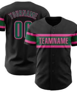 Custom Black Kelly Green-Pink Authentic Baseball Jersey
