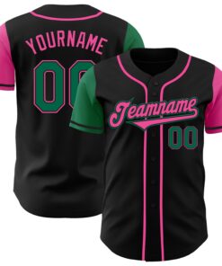 Custom Black Kelly Green-Pink Authentic Two Tone Baseball Jersey