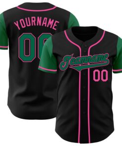 Custom Black Kelly Green-Pink Authentic Two Tone Baseball Jersey