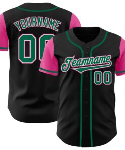 Custom Black Kelly Green-Pink Authentic Two Tone Baseball Jersey