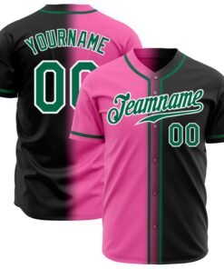 Custom Black Kelly Green Pink-White Authentic Gradient Fashion Baseball Jersey