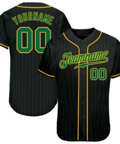 Custom Black Kelly Green Pinstripe Kelly Green-Gold Authentic Baseball Jersey