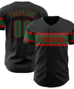 Custom Black Kelly Green-Red Authentic Baseball Jersey