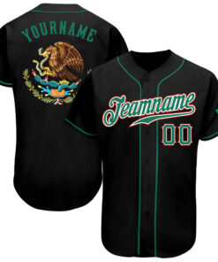 Custom Black Kelly Green-Red Authentic Mexican Flag Fashion Baseball Jersey