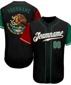 Custom Black Kelly Green-Red Authentic Mexico Two Tone Baseball Jersey