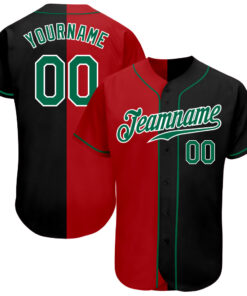 Custom Black Kelly Green-Red Authentic Split Fashion Baseball Jersey
