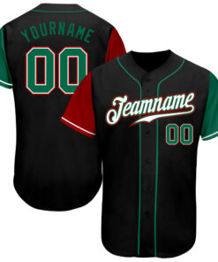 Custom Black Kelly Green-Red Authentic Two Tone Baseball Jersey