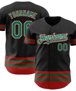 Custom Black Kelly Green-Red Line Authentic Baseball Jersey