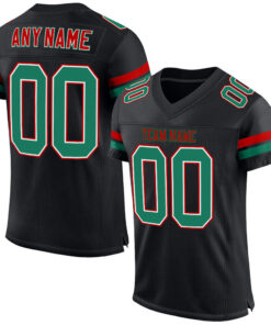 Custom Black Kelly Green-Red Mesh Authentic Football Jersey