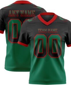 Custom Black Kelly Green-Red Mesh Authentic Gradient Square Shape Flag Football Jersey