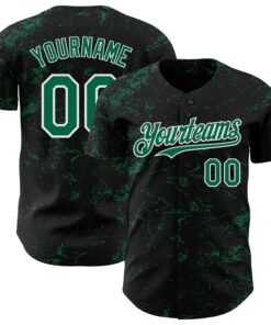 Custom Black Kelly Green-White 3D Pattern Design Abstract Splatter Texture Authentic Baseball Jersey