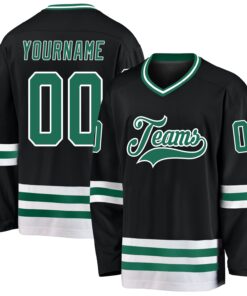 Custom Black Kelly Green-White Hockey Jersey