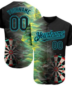 Custom Black Lakes Blue 3D Pattern Design Fiery Dart Board Authentic Baseball Jersey