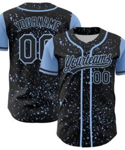 Custom Black Light Blue 3D Pattern Design Abstract Splatter Ink Authentic Baseball Jersey