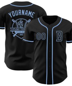 Custom Black Light Blue Authentic Baseball Jersey