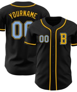 Custom Black Light Blue-Gold Authentic Baseball Jersey